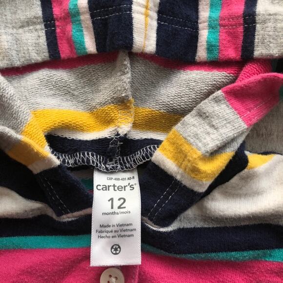 Carter’s French Terry Striped Baby Doll Hoodie, 12 months - Picture 2 of 4